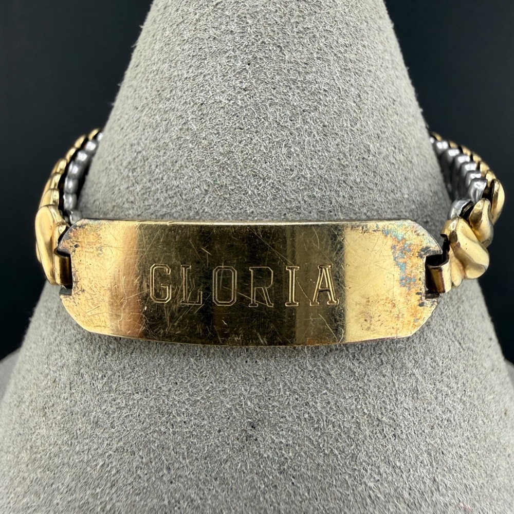 Vintage Bretton ID Bracelet Gold Filled Gloria Nameplate Expansion 6" READ